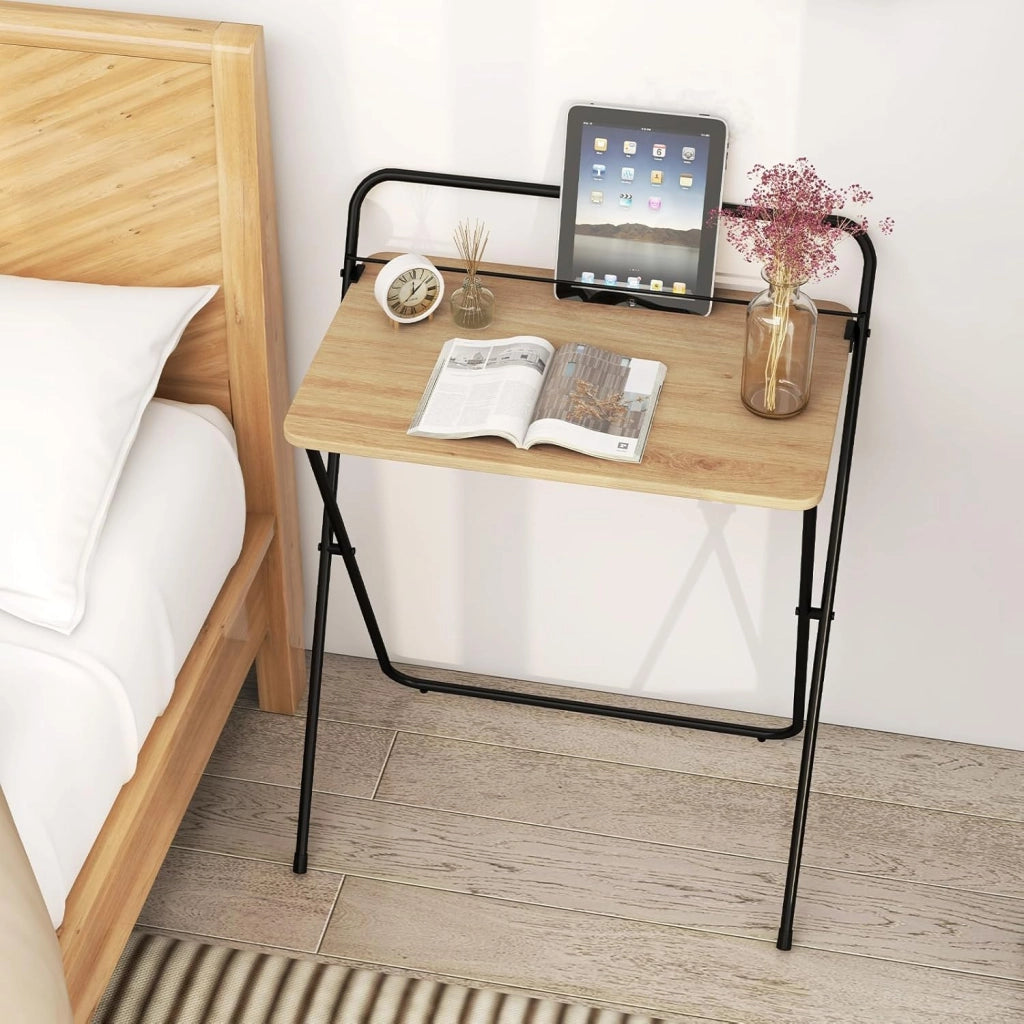 Scrivania per computer pieghevole, 60 x 40 cm, tavolo da lavoro compatto con supporto per tablet, scrivania per computer poco ingombrante per appartamenti, dormitori, nessun assemblaggio