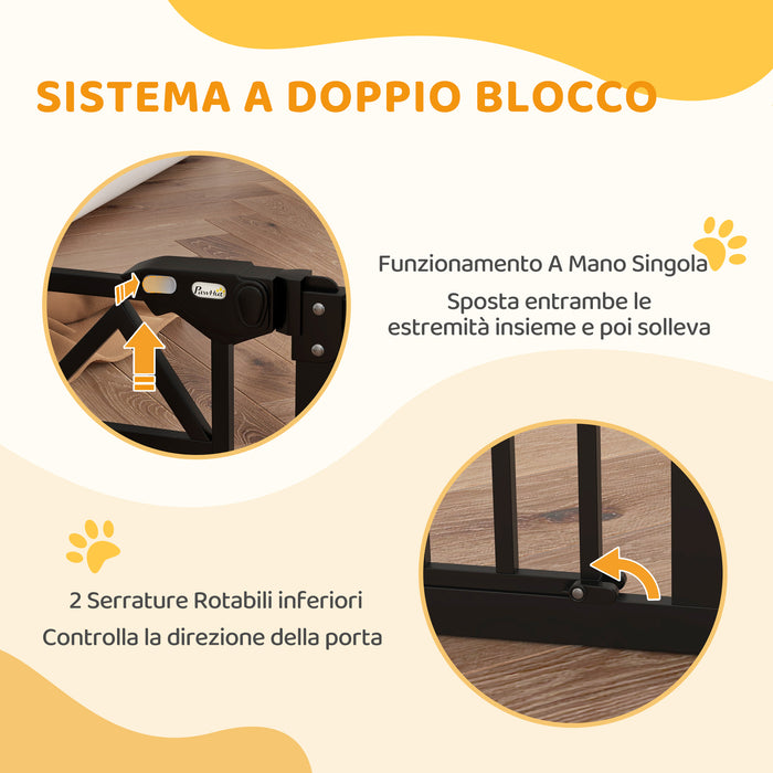 Cancelletto per Cani 74-100x76 cm 4 Viti Regolabili e Nastro Adesivo in Metallo e Plastica Nero
