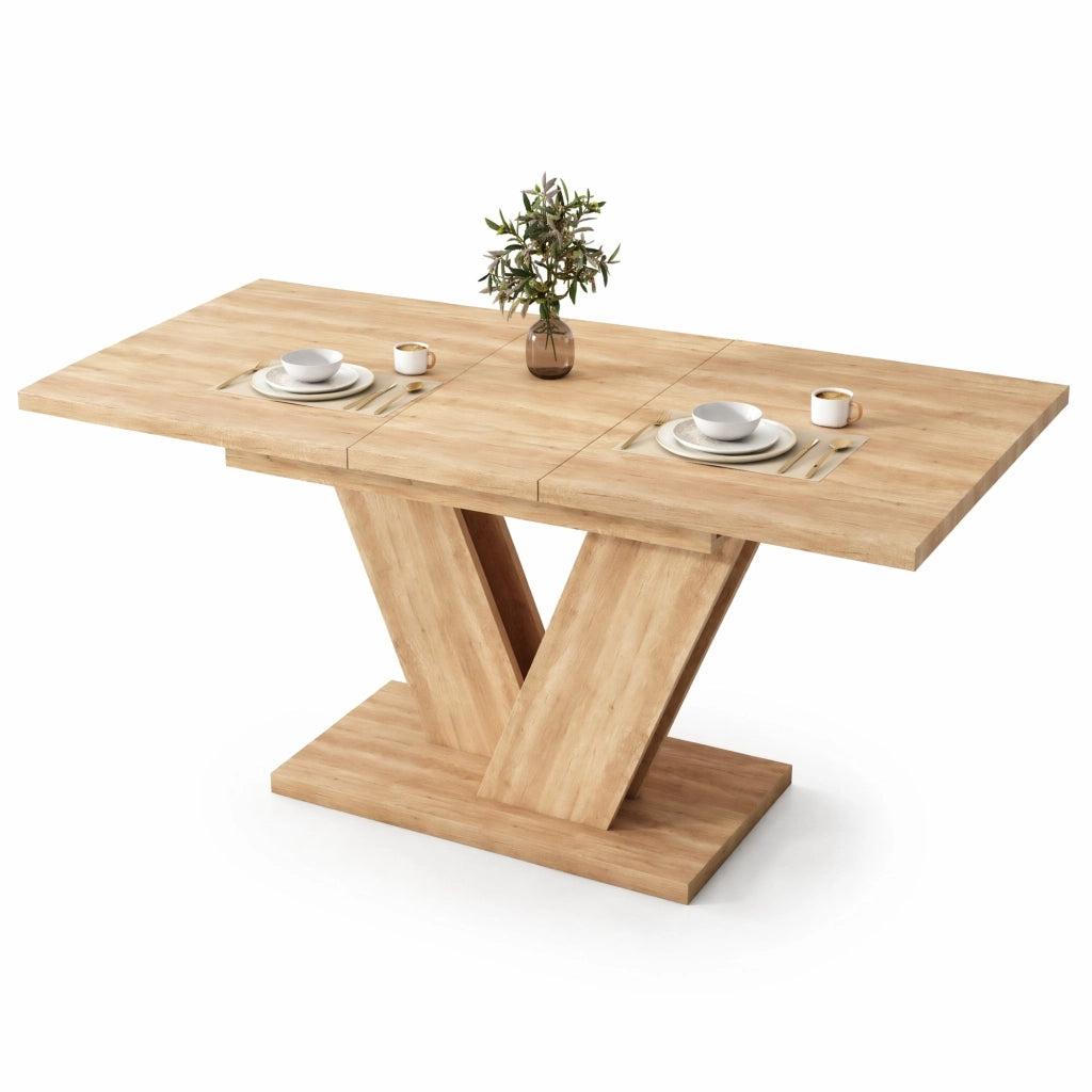 Tavolo da pranzo allungabile 140/180 x 80 cm, 4-8 posti, effetto rovere, gambe a V in metallo