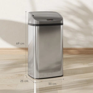 Pattumiera Sensor 48 L in Acciaio Inox Colore Argento con Chiusura Automatica per Cucina o Ufficio