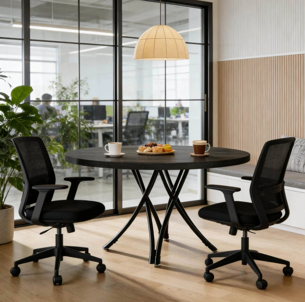Tavolo da pranzo rotondo nero 120 cm per 4-6 persone, stile minimalista