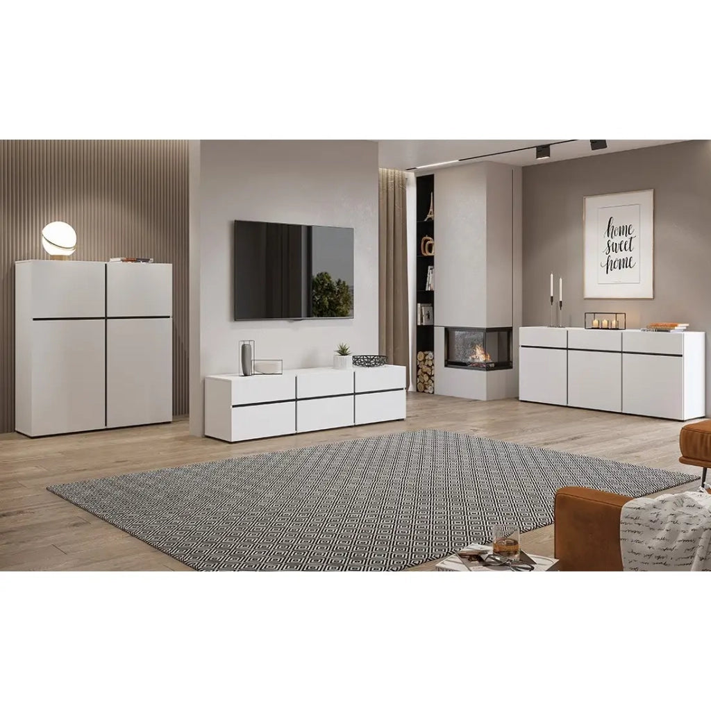 Buffet colori bianco e nero 180cm collezione HAVANA. Credenza di design con 3 porte e 3 cassetti.