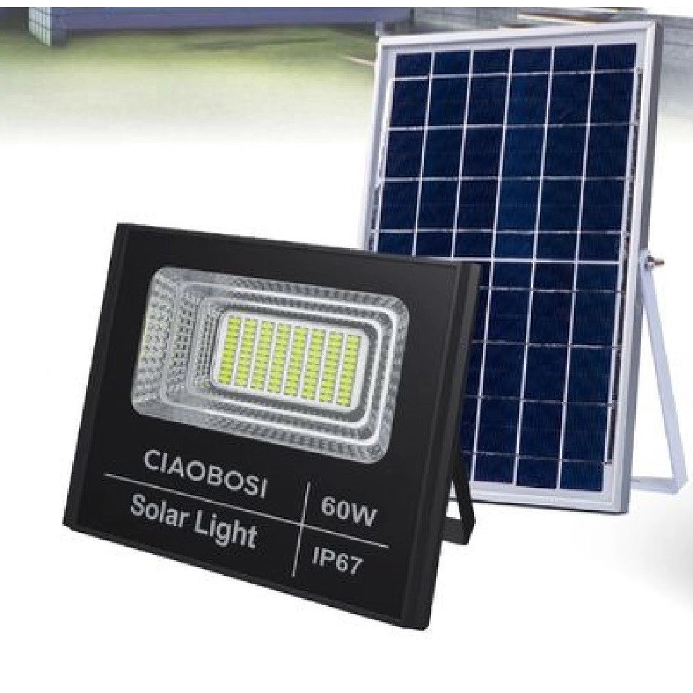 Trade Shop - Faro Faretto Led Pannello Solare Fotovoltaico Ip67 60 W Con Telecomando Led-8192 -