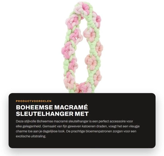 Sostegno per chiavi in stile bohemien - Sostegno per chiavi a maglia macramè - Sostegno per chiavi con fiori - Sostegno per polso per chiavi - Sostenibile - Filo di cotone - Anello per chiavi