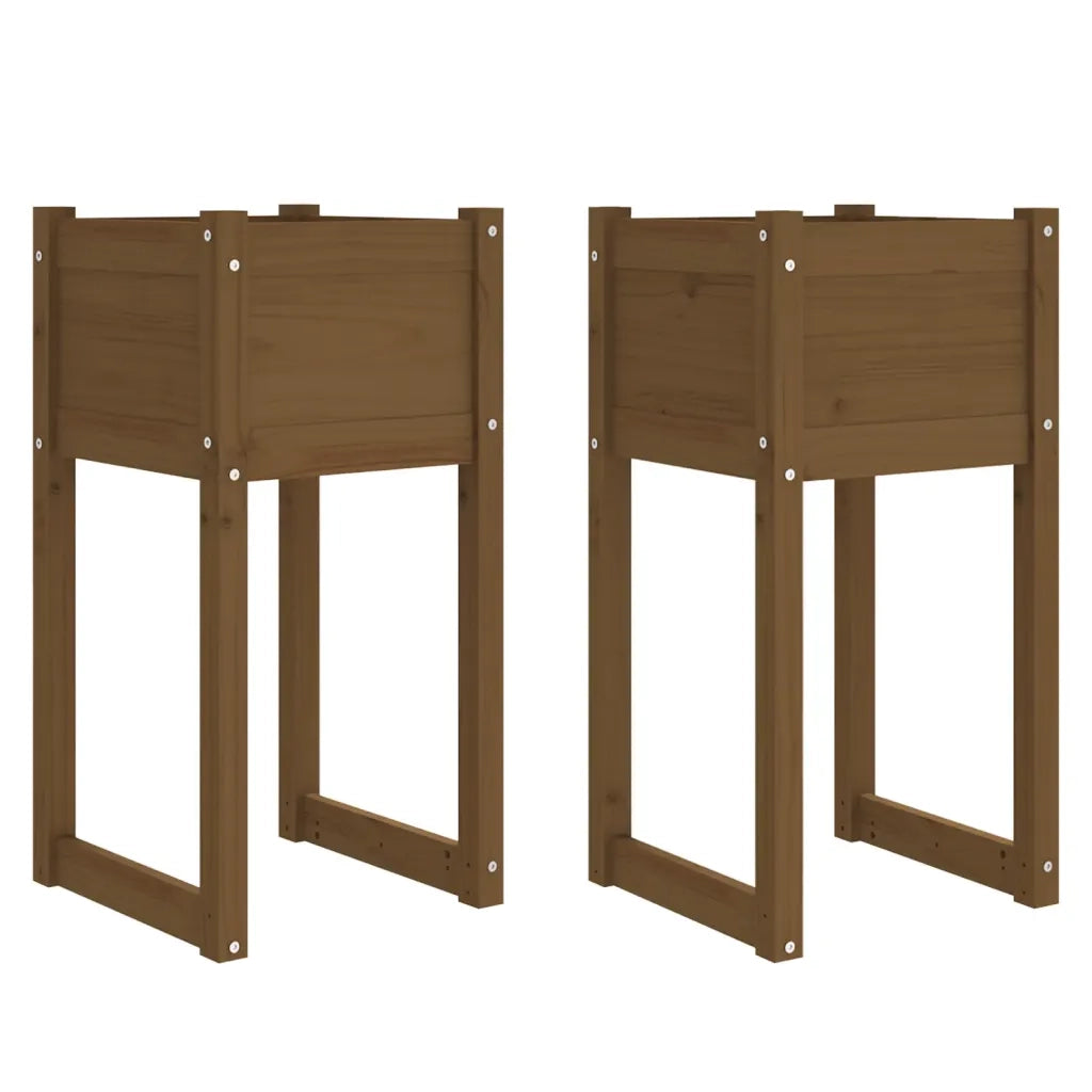 Fioriere 2 pz Marrone Ambra 40x40x81 cm Legno Massello di Pino 822129