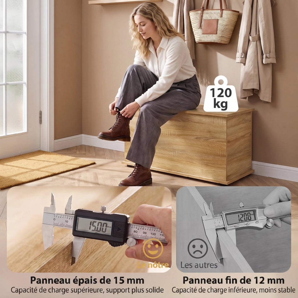 Coffre de rangement Couvercle Rabattable 80x40x45 cm Bois Naturel