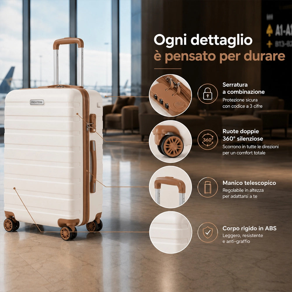 Set 6 Pezzi Valigie Rigide Family in ABS Beauty Case Beige e Marrone 55/66/75 cm