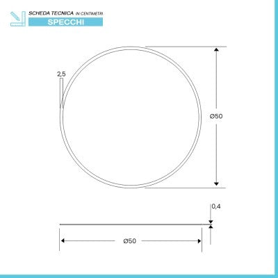 Specchio bagno tondo 50 cm a filo con bisellatura su bordo 2,5 cm