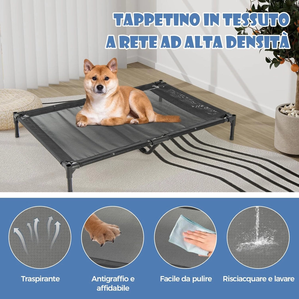 Casetta per Cani, Letto Rialzato per Cani con Copertura Rimovibile ed Impermeabile e Finestre Ventilate, Cuccia Cane Esterno ed Interno Taglia Piccola/Media/Grande (75 x 110 x 106 cm)