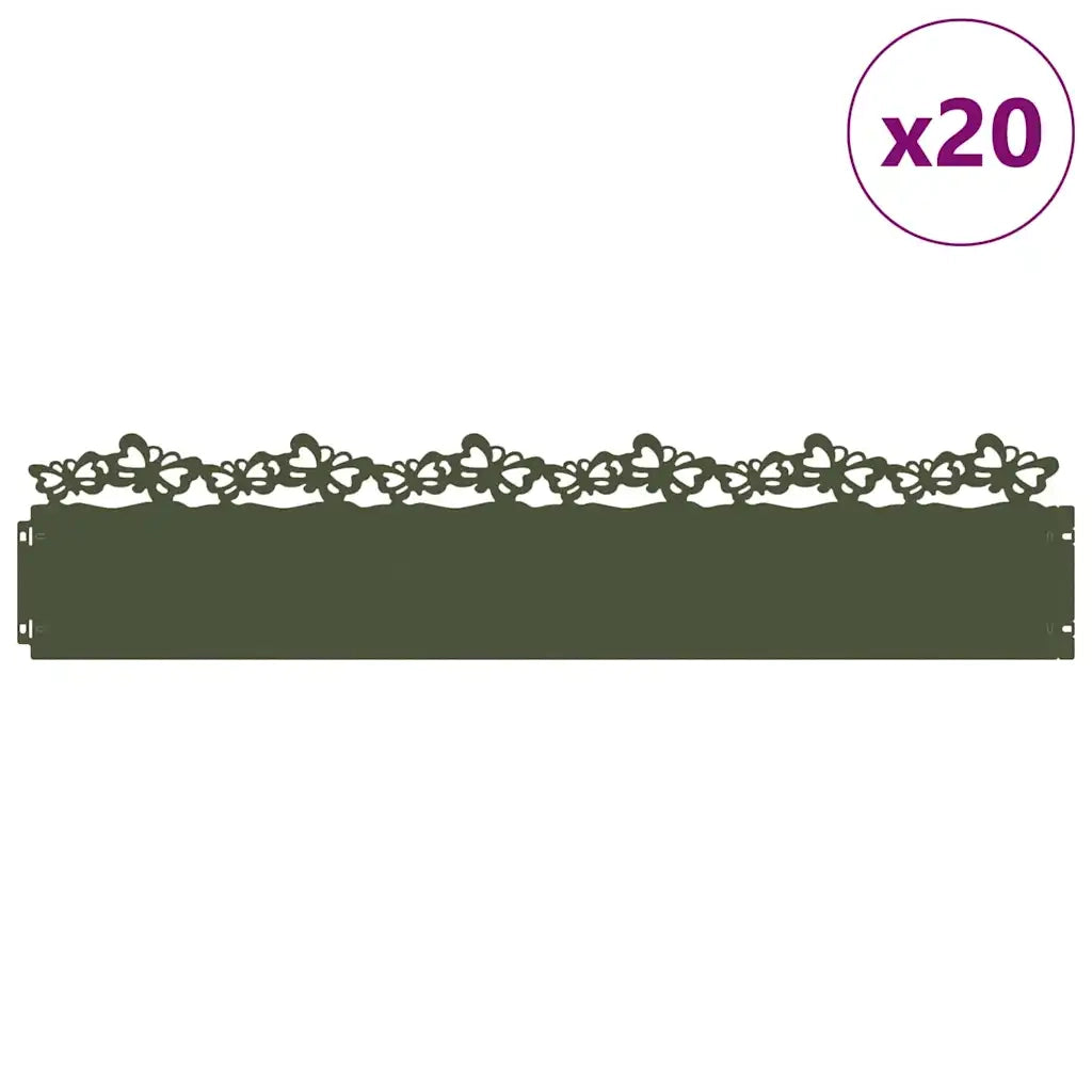 Bordure per prato 20 pcs Verde oliva 103 x 0,05 x 22 cm Acciaio 874817