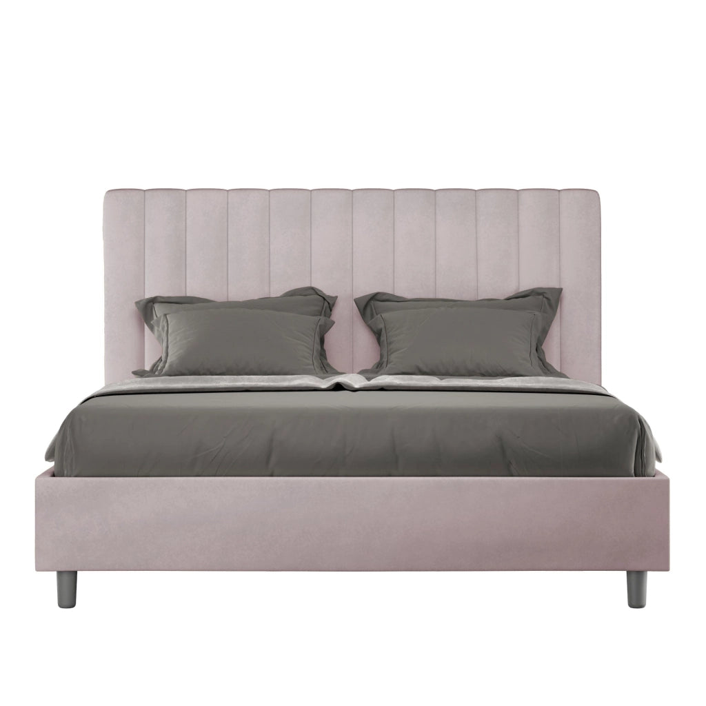 Letto matrimoniale francese senza rete imbottito 140x190 microfibra tè verde Agueda
