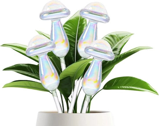 Palloni di irrigazione per piante - effetto arcobaleno - design fungo - riflettente - 4 pezzi - piante da appartamento - giardino - balcone