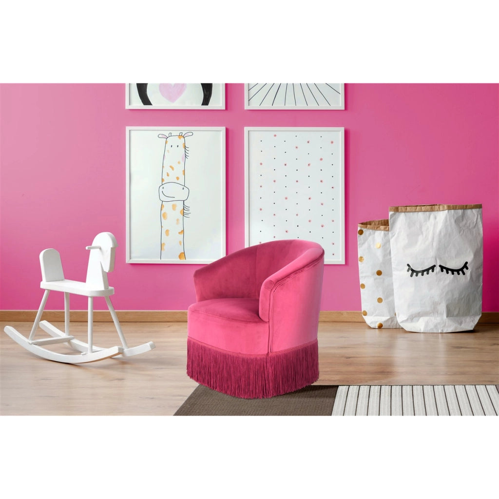Poltroncina per bambini Alfred in velluto bordeaux con frange