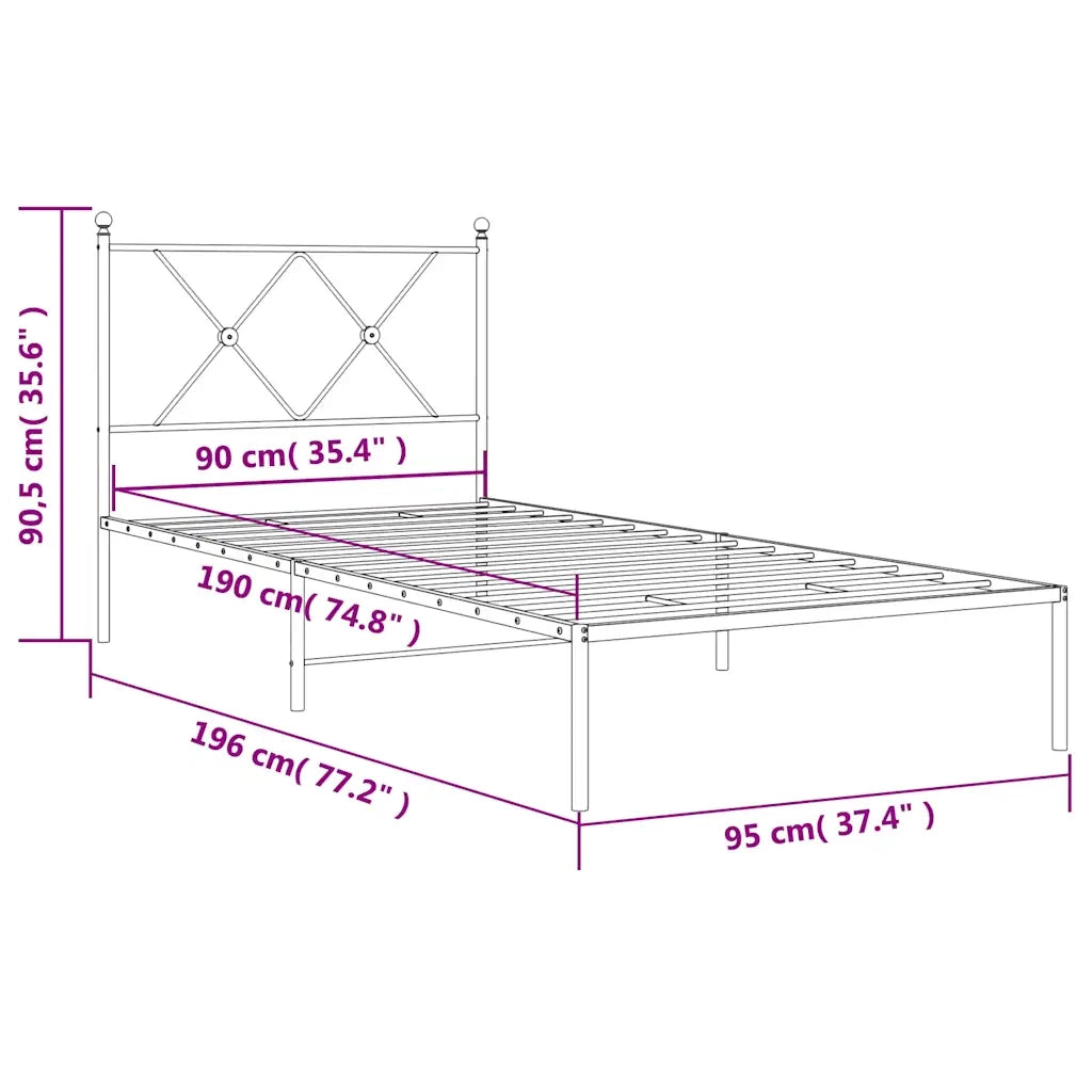 Giroletto con Testiera-Struttura Letto con testiera Metallo Bianco 90x190 cm 335915