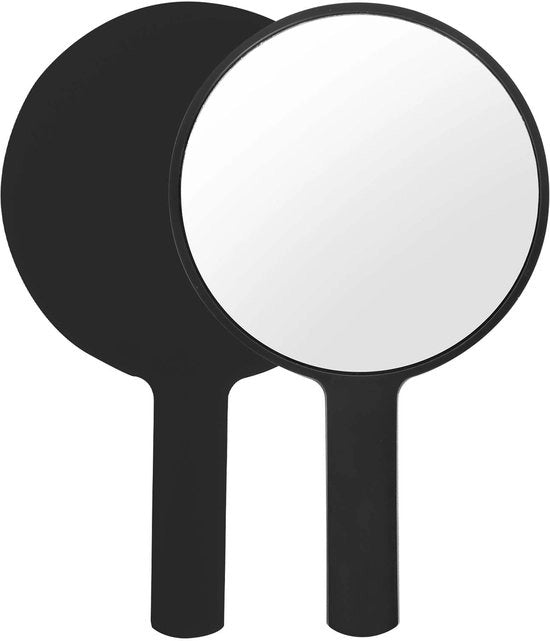 Specchio Manuale con Manico, Spiegolo Ronde per Trucco, Spiegolo per Barbieri, Spiegolo Cosmetico, Spiegolo Portatile Ronde, Utilizzo a Casa e da Viaggio (Nero)