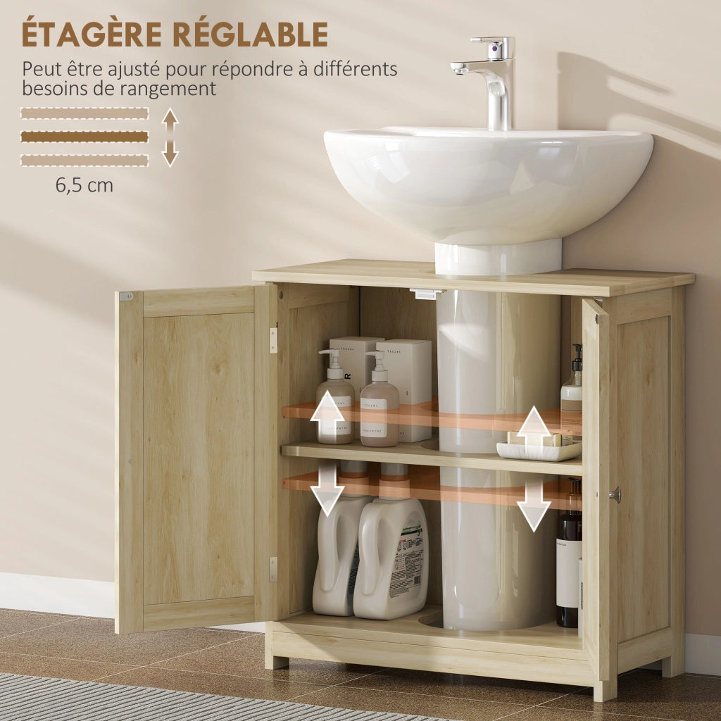 Mobile sottolavabo bagno con 2 ante e ripiano, 60x30x60 cm, chêne