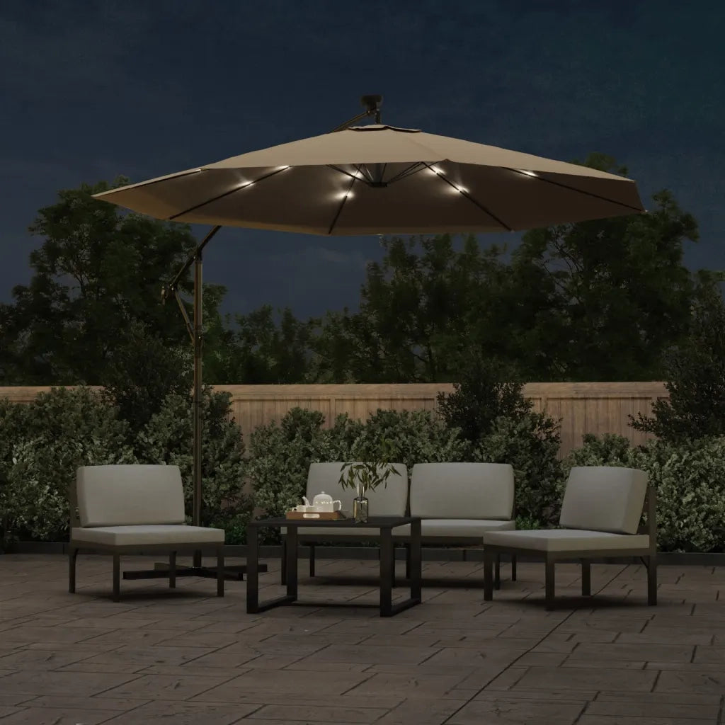 Ombrellone a Sbalzo con LED e Palo in Acciaio-Ombrello da giardino 300 cm Tortora