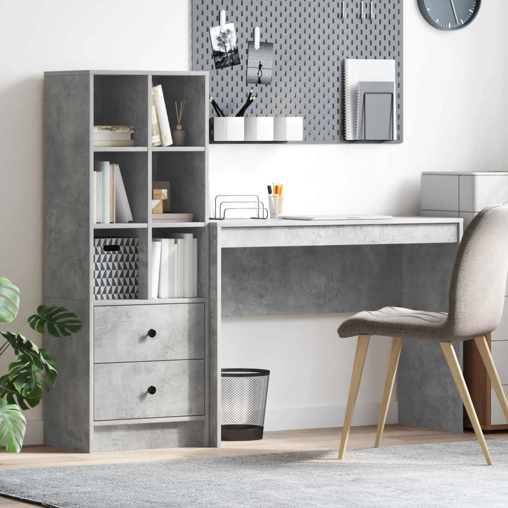 Scrivania | Tavolo da Ufficio con cassetto con lo scaffale 2 pz Grigio cemento