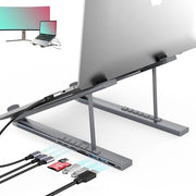 Supporto per laptop regolabile in altezza su 6 livelli - 7-in-1 con USB 3.0 e PD HDMI SD TF - Compatibile con iPad e laptop Stand per laptop