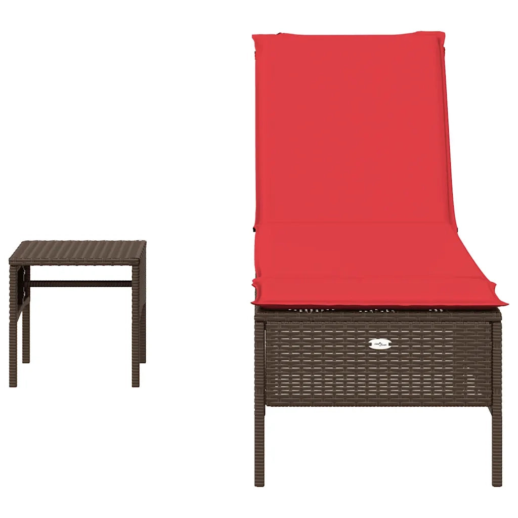 Lettino prendisole con Tavolino e Cuscino in Polyrattan Marrone 4002735