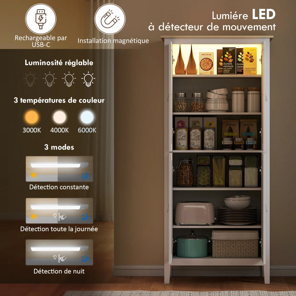 Buffet Cucina con LED e Rilevatore Movimento ¨C zephmum ¨C Bianco 80x40x176.5 cm