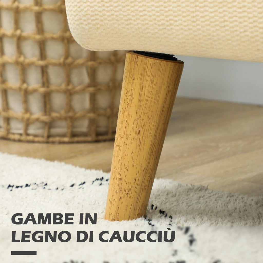 Divano 2 Posti Moderno Tessuto Velluto Imbottito ¨C zephmum ¨C 140x74x79cm Bianco Crema