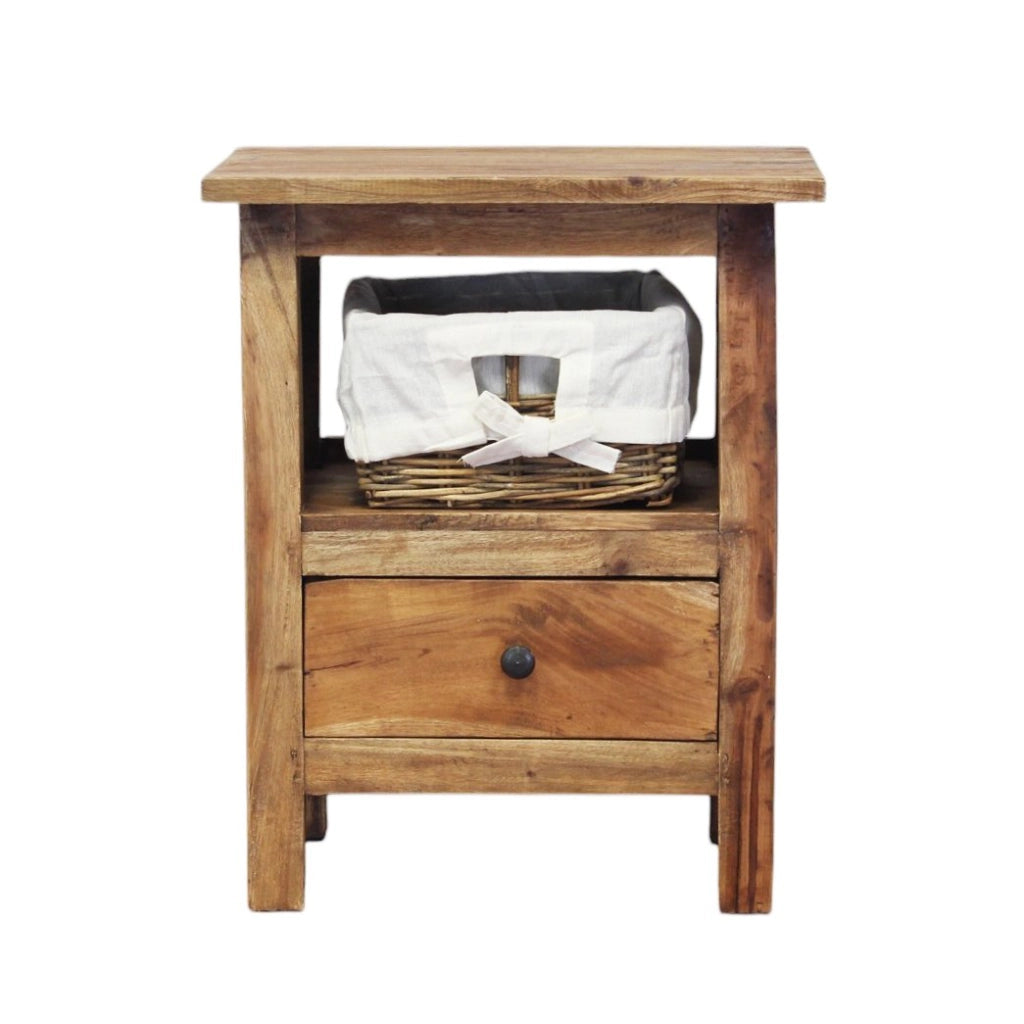 Mobiletto in legno 1 cassetto 1 ripiano con cesta - ALASTOR