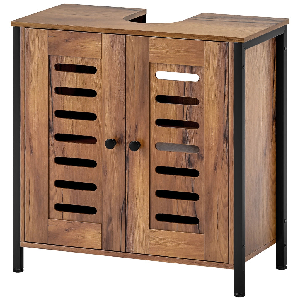 Mobile Sottolavabo con Ante a Lame e Chiusura Magnetica ¨C Zephmum ¨C 60x30x60 cm Marrone R¨²stico