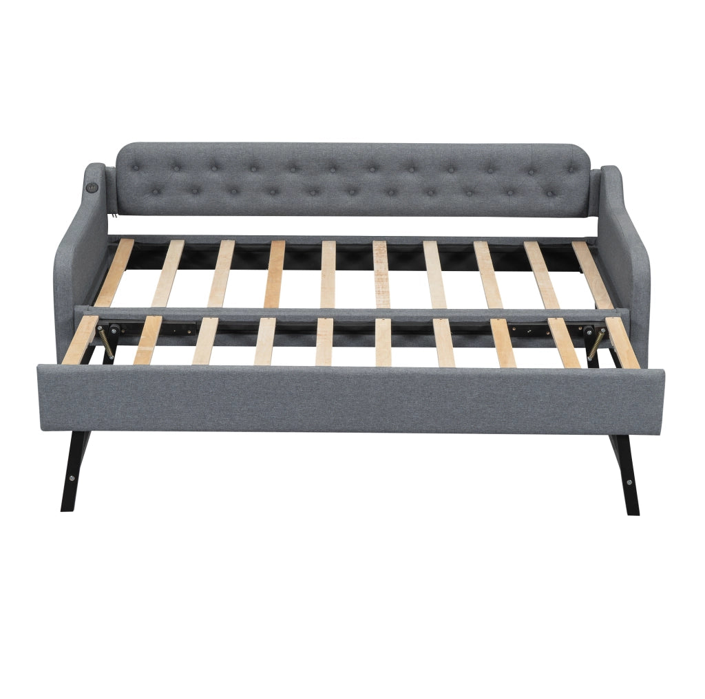 DIVANO LETTO 90x200 cm con USB in lino grigio