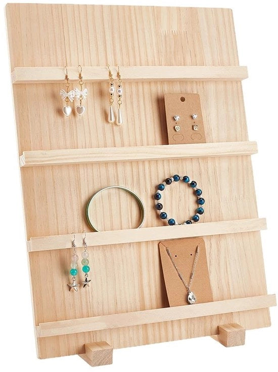 Display stand per orecchini in legno - robusto - marrone - per esposizione - formato compatto