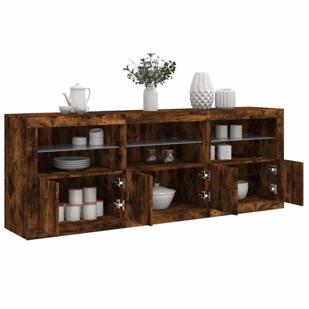 Credenza con Luci LED Rovere Fumo 181,5x37x67 cm 3209006