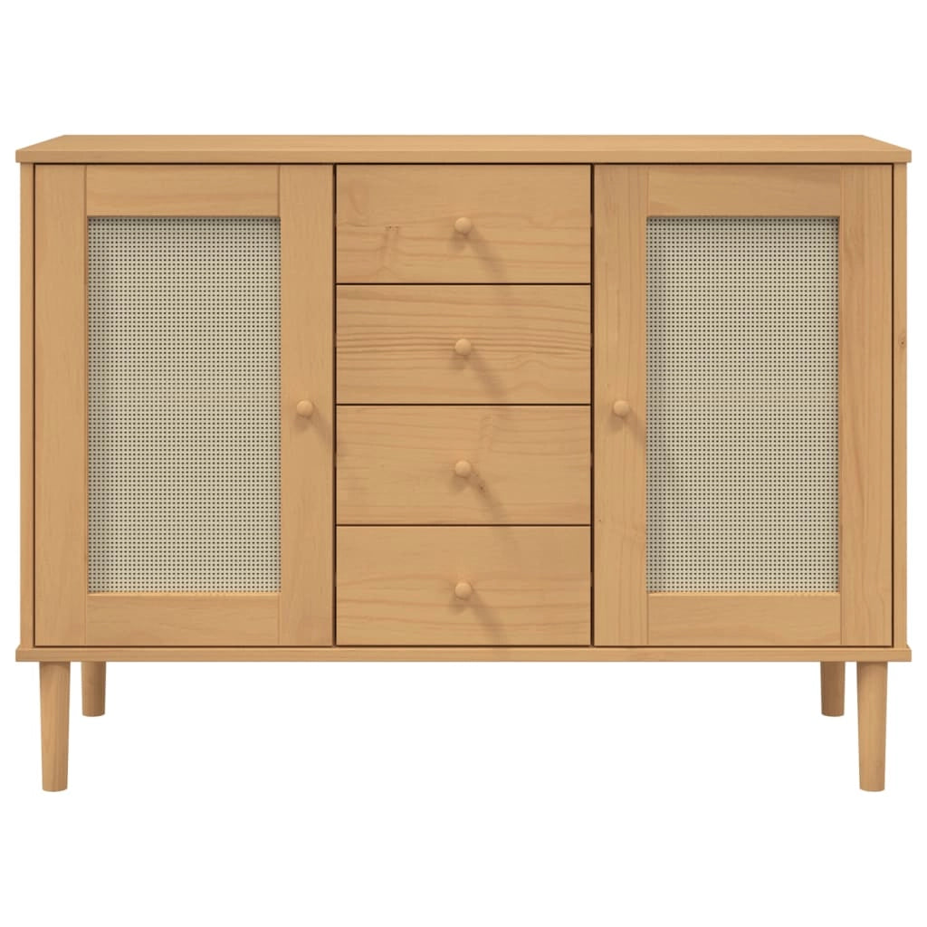 Buffet credenza cassettiera armadio mobile contenitore organizer per cucina soggiorno salotto effetto rattan 112 x 40 x 80 cm legno di pino massiccio marrone 02_0036230