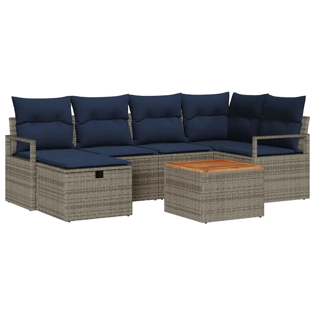 Set Divano da Giardino con cuscino 7 pcs Grigio polyrattan