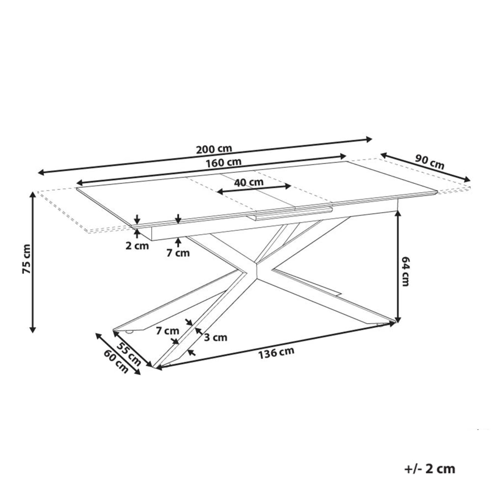 Tavolo da pranzo marrone chiaro con piano in MDF impiallacciato carta 160/200 x 90 cm Gambe in ferro Allungabile Rettangolare