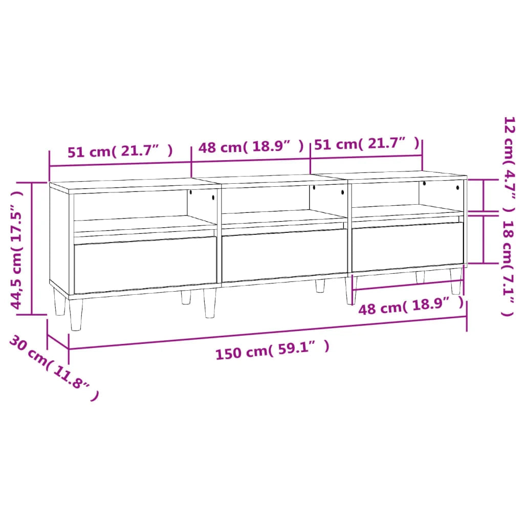 Mobile TV multimediale mensola TV credenza TV per sala da pranzo soggiorno camera da letto 150 x 30 x 44,5 cm legno ingegnerizzato bianco 02_0025965