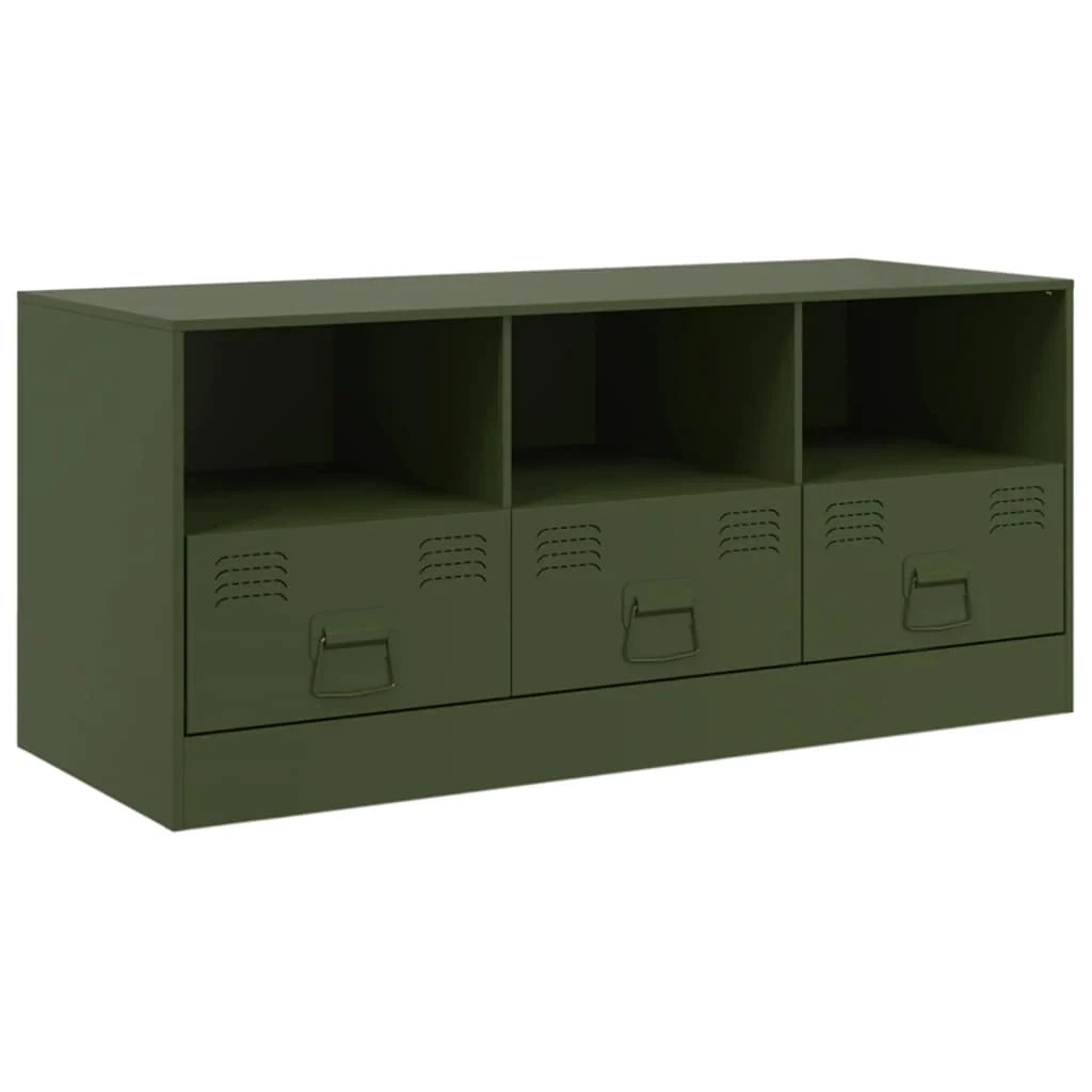 Mobile TV multimediale scaffale TV mobile TV sala da pranzo soggiorno camera da letto verde oliva 99 x 39 x 44 cm acciaio verde 02_0028273