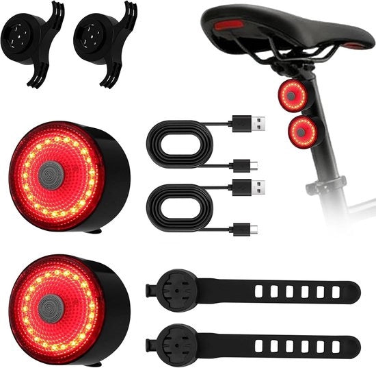 Due Fari di Coda per Bicicletta - Ultra Brillante 60LM - Ricaricabile con USB-C - 5 Modalità - Impermeabile - Sicurezza per la Bici da Strada