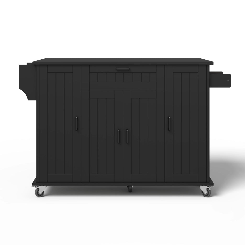 Isola Cucina con Piano Pieghevole e Ruote ¨C MINIMAL ¨C Nero, 4 Ante, 1 Cassetto, 120x45x95