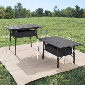 Tavolo Pieghevole da Campeggio con Cesto ¨C MINIMAL ¨C Alluminio Nero, Altezza Regolabile
