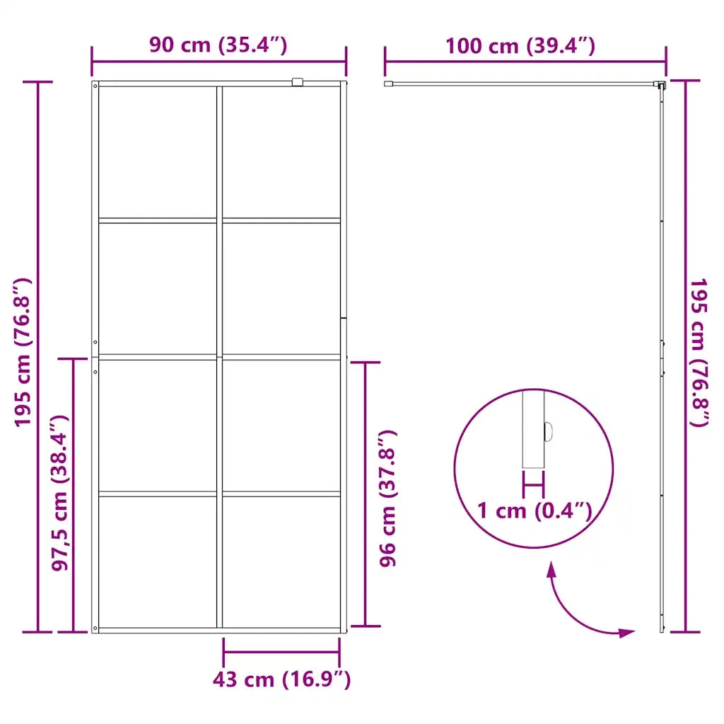 Parete per Doccia Walk-in Vetro Trasparente ESG 90x195 cm Nera 151034