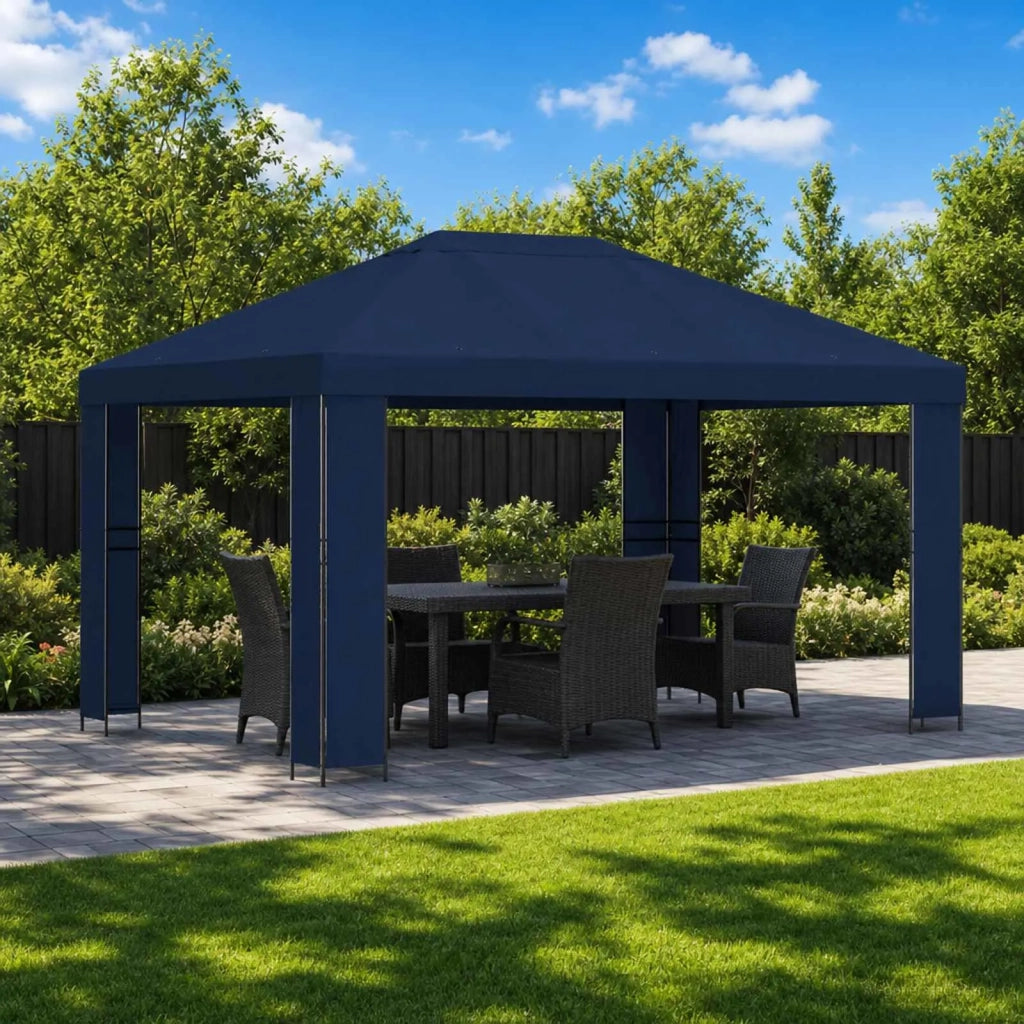 Gazebo | Pergolato 4 ¡Á 3 m Blu Poliestere e Acciaio 190 gsm