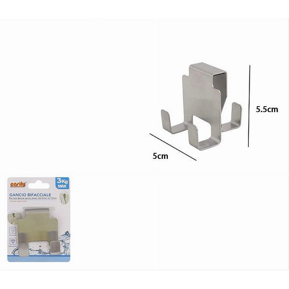 Trade Shop - Gancio Bifacciale Per Porta Box Doccia Con 3 Ganci Accappatoio Telo Bagno 87767 -