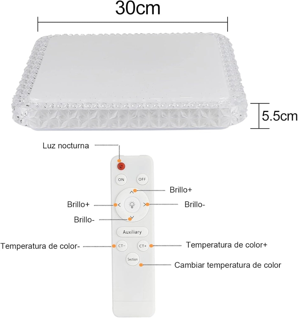 ZMH Lampada da soffitto plafoniera LED moderna quadrata 30cm cristallo cielo stellato dimmerabile telecomando bianco