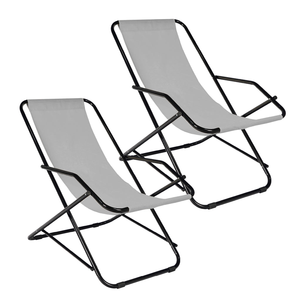 Set 2 Sdraio Sedie Spiaggina Relax Giardino Spiaggia, Pieghevoli in Acciaio e Textilene con Braccioli  Funzione Basculante Dondolo– Il Gruppone Grigio