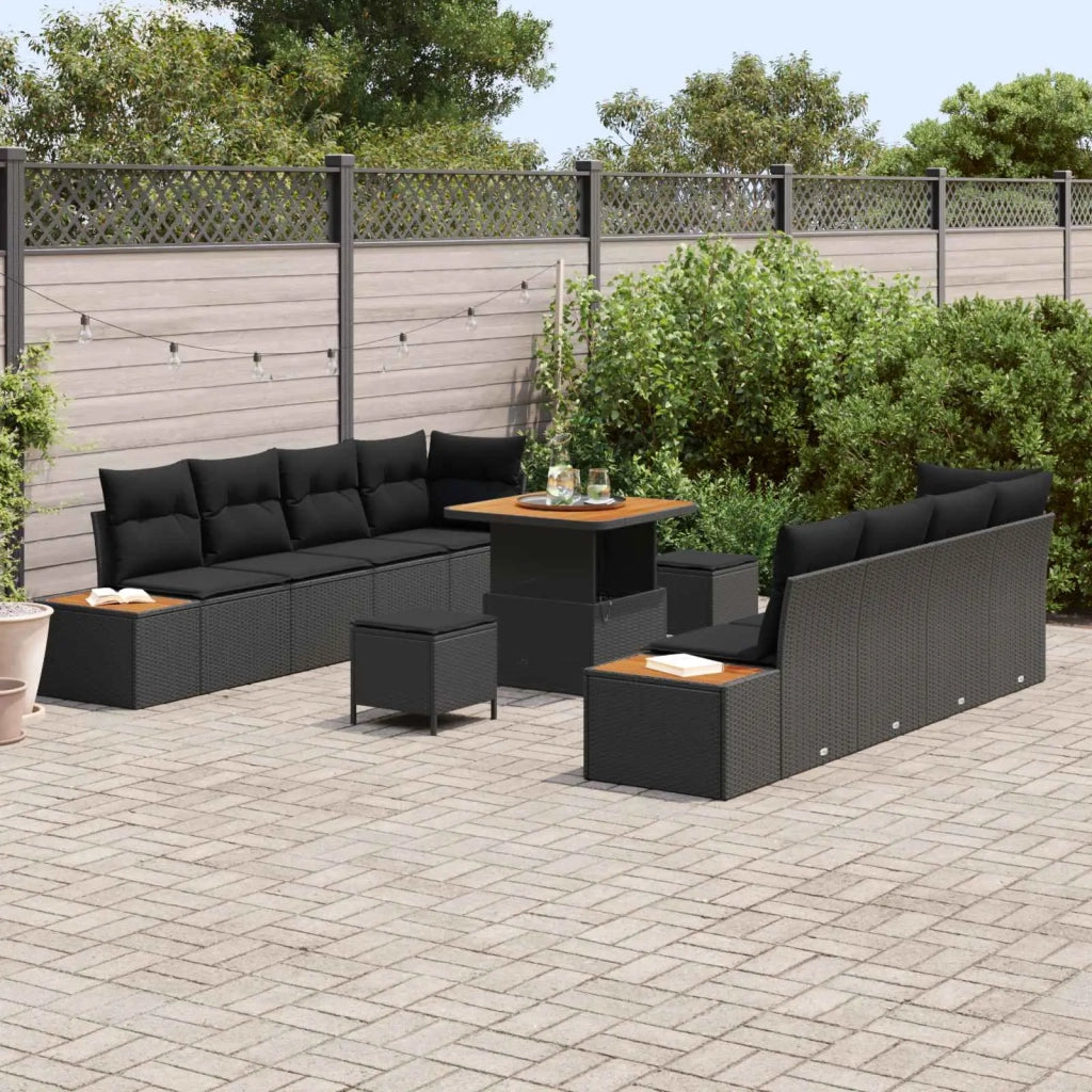 Set Divano da Giardino 11 pcs Nero polyrattan