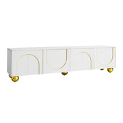 Mobile TV con 4 Ante Push-to-Open e Ripiani; Cerniere Ammortizzate; Maniglie e Piedini Dorati; Bianco; 170??38??44 cm
