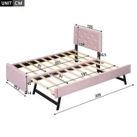 Struttura letto Singolo imbottito con contenitore estraibile regolato alla stessa altezza del letto principale,Rosa