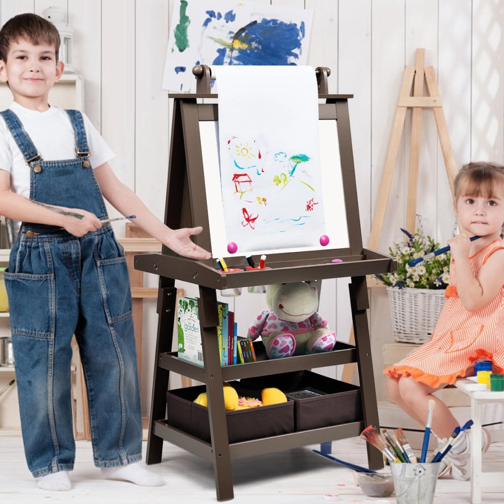 Cavalletto double face 3 in 1 per bambini, Treppiede con lavagna bianca e nera e rotolo di carta, Caff¨¨-Cavalletti e lavagne bambini