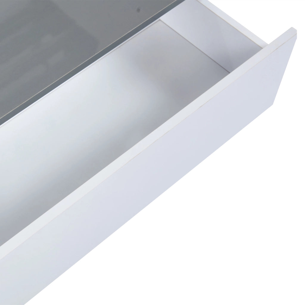 Tavolino basso sollevabile con LED e vano contenitore, piano in MDF lucido bianco e grigio, 70 × 70 × 35 cm