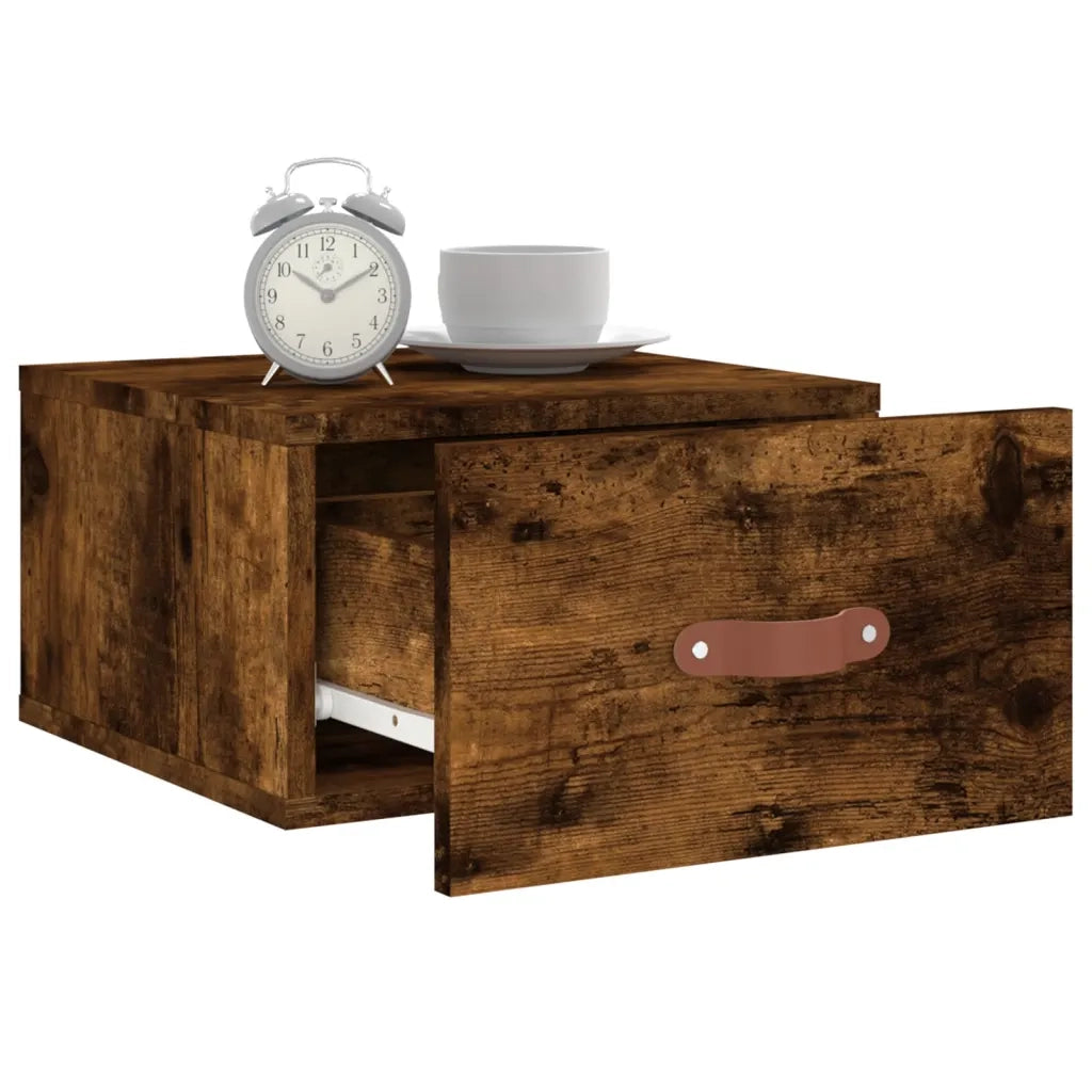 Comodino | Armadio da Notte | Mobiletto da notte a Muro Rovere Fumo 35x35x20 cm